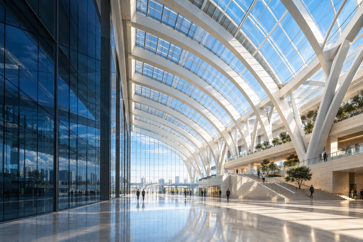 通透的会展建筑空间，AI 品牌概念图